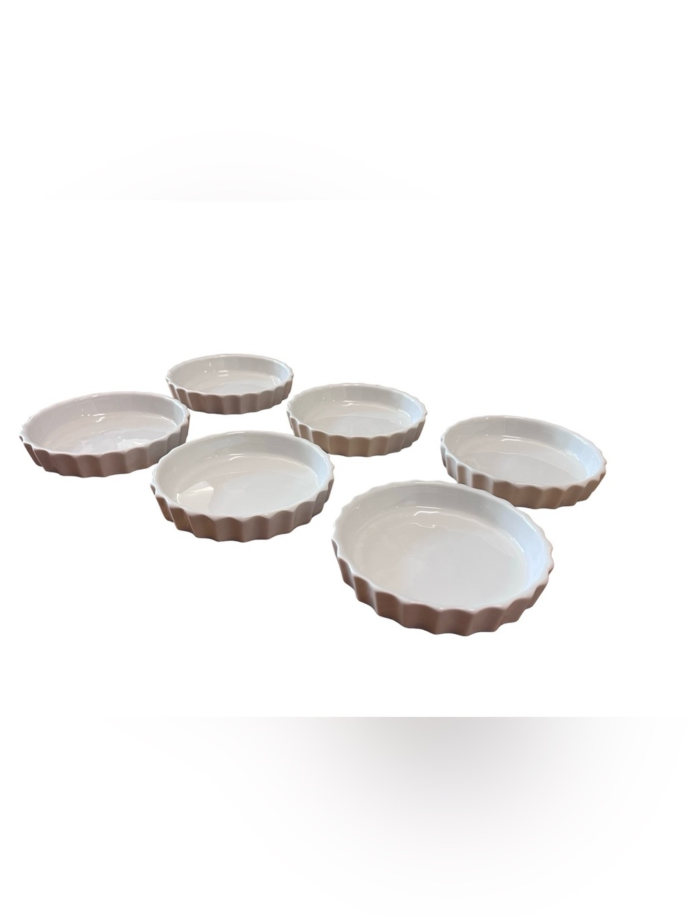 6 APILCO France ROUND Flutes WHITE PORCELAIN Tart Flan Quiche Pie Dishes 4.5”